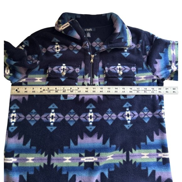 Chaps Womens Aztec Print 1/4 Zip Fleece Pullover Top Medium Navy Blue/Purple - Picture 6 of 7